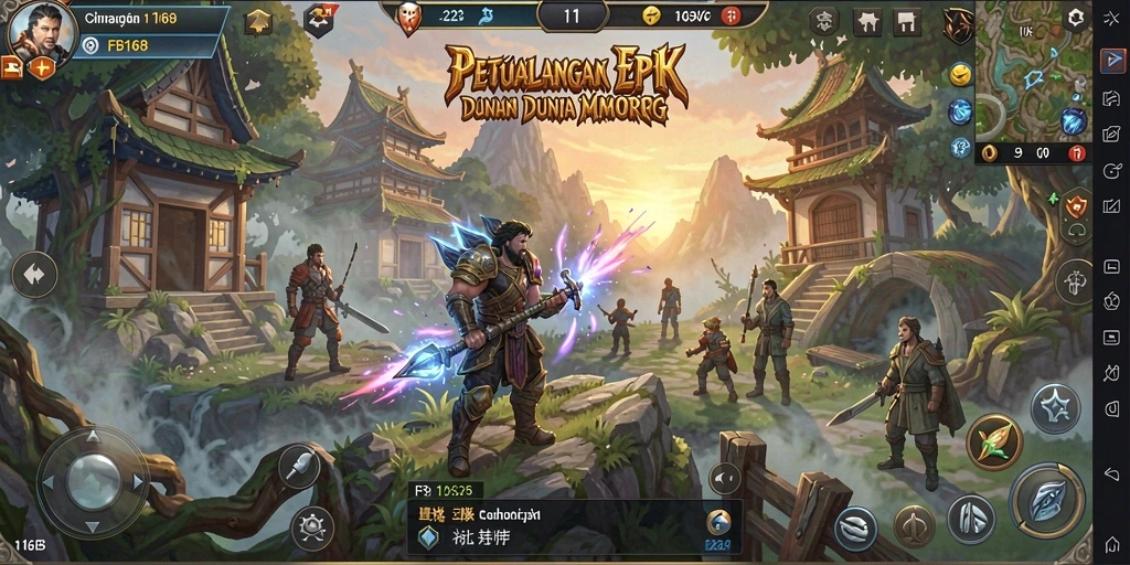 Screenshot gameplay FB168 menunjukkan pertarungan epik dalam dunia MMORPG.