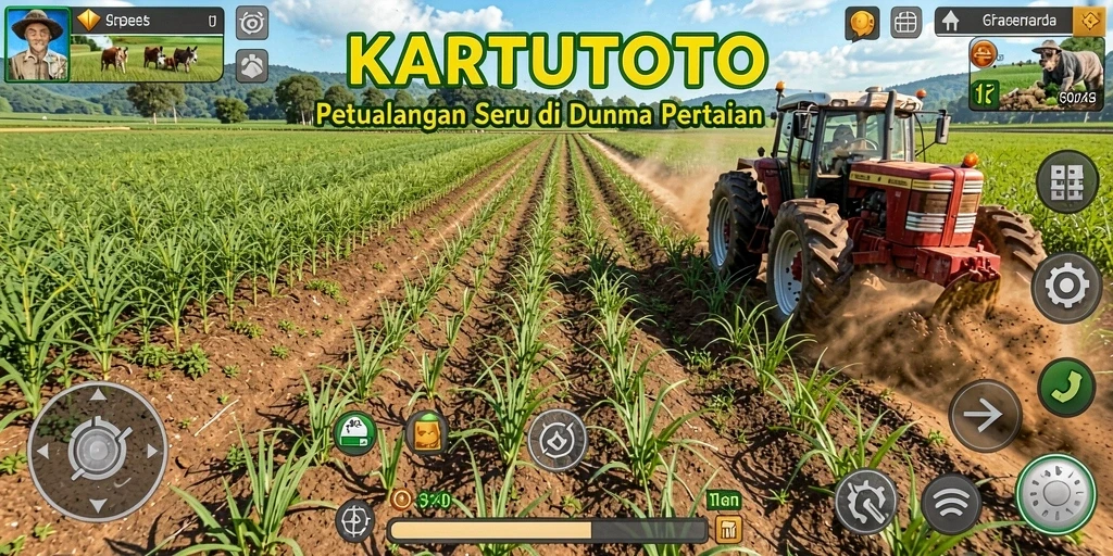Screenshot gameplay KARTUTOTO menampilkan ladang yang subur dan tanaman yang beraneka ragam.