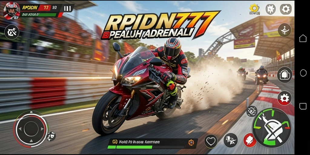 Screenshot RPIDN777 menampilkan aksi balapan motor yang mendebarkan.