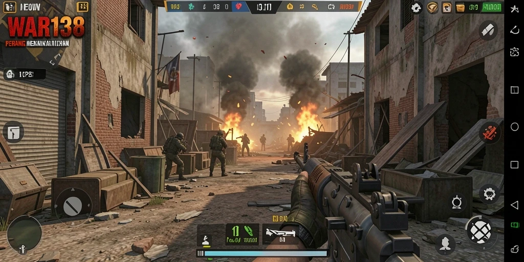 Screenshot gameplay WAR138 menunjukkan pertempuran seru di medan perang.
