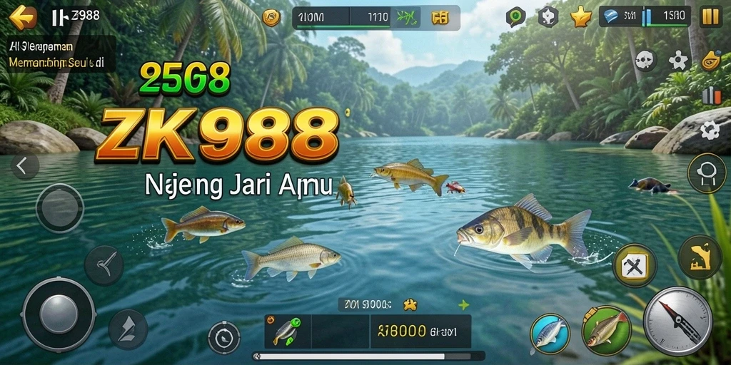 Gameplay menarik ZK988 dengan ikan yang beragam dan lokasi memancing.